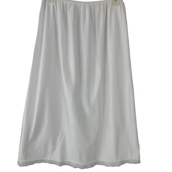 Vintage 70s Full Length White Nylon Half Slip Womens L Lace Hem USA Union Tag - Picture 10 of 10